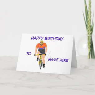 Fietser Racing verjaardagskaart. Voeg naam toe. Kaart