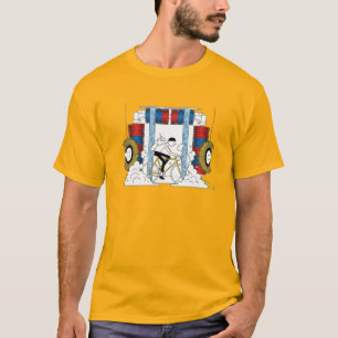 Fietser rijden door auto wassen Cartoon T-shirt