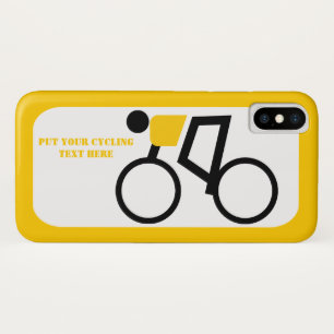Fietser rijdt op zijn fiets geel, zwart icoon iPhone x hoesje