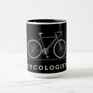 Fietser tekst met grijze fiets mok