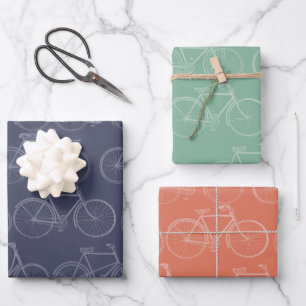 fietsillustratie Blauw Sinaasappel Groen Inpakpapier Vel