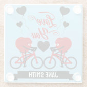 Fietskoppel Romantisch Cadeau Glazen Onderzetter (Achterkant)