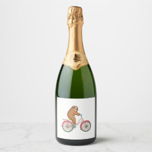 Fietsluiaard - een Schattigee luiaard rijden op ee Sparkling Wijnetiket