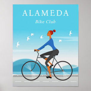 Fietsporten Woman Biking Bike Girl Zee Seagull Poster