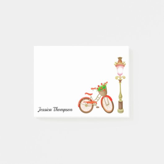 Fietsprogramma met mand bloemen na de presentatie post-it® notes (Voorkant)