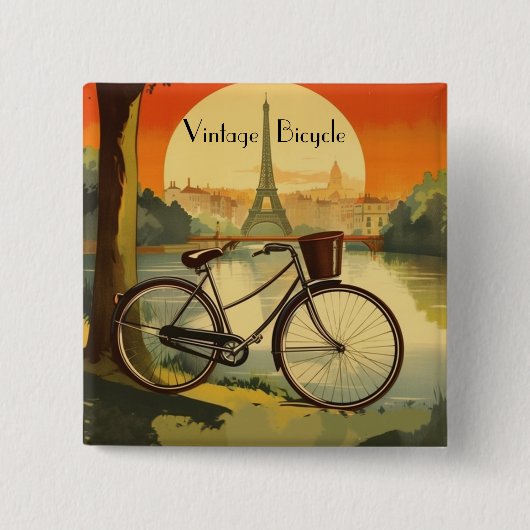 Fietsreis Poster, Parijs aanpasbaar Vierkante Button 5,1 Cm (Voorkant)