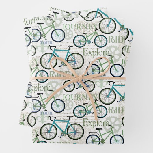 Fietstocht Blauw en Wit Inpakpapier Vel (In situ)