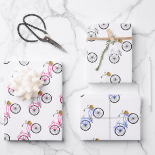 Fietsvakantie Leuk Roze Wit Blauw Preppy Inpakpapier Vel