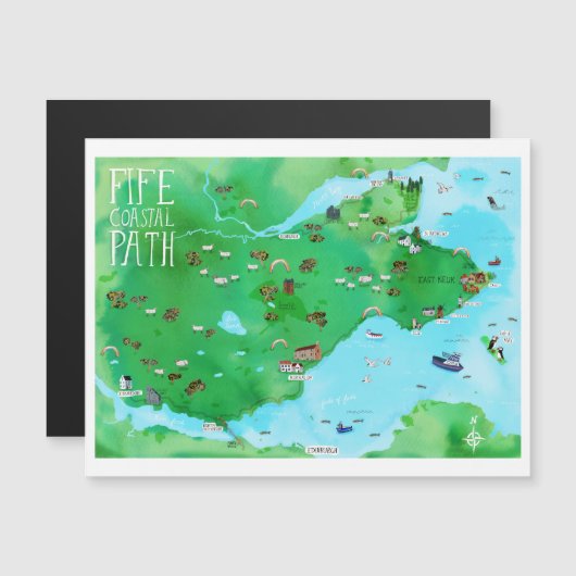 Fife Coastal Path Scotland Illustrated Map Magnet (Devant / Derrière)