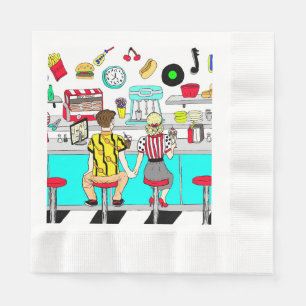 Fifties Diner Nostalgic Couple Holding Hands Napki Servet