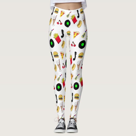 Fifties Graphics met Milkshakes, hotdogs Retro Leggings (Voorkant)