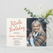 Fiftieth Birthday Photo Rustic Boho Script 50th Kaart (Staand voorkant)