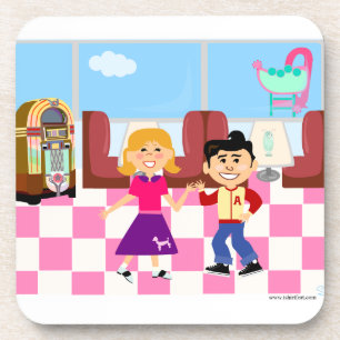 Fifts Sock Hop Diner Cartoon Retro Design Drankjes Onderzetter