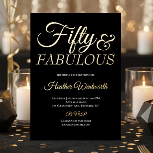 Fifty and Fabulous 50th Birthday Foil Script Folie Uitnodiging