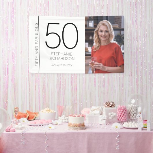 Fifty and Fabulous 50th Birthday Photo Poster Spandoek (Feest)