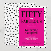 Fifty and Fabulous Black Hot Pink 50th Birthday Kaart (Voorkant / Achterkant)