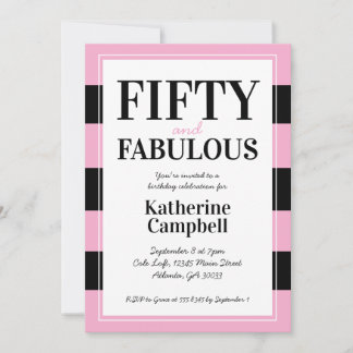 Fifty and Fabulous Black Pink 50th Birthday Party Kaart