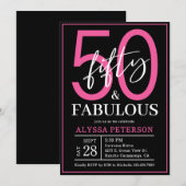 Fifty and Fabulous Black Script 50th Birthday Kaart (Voorkant / Achterkant)