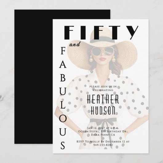 Fifty and Fabulous Black White 50th Birthday  Kaart (Voorkant / Achterkant)