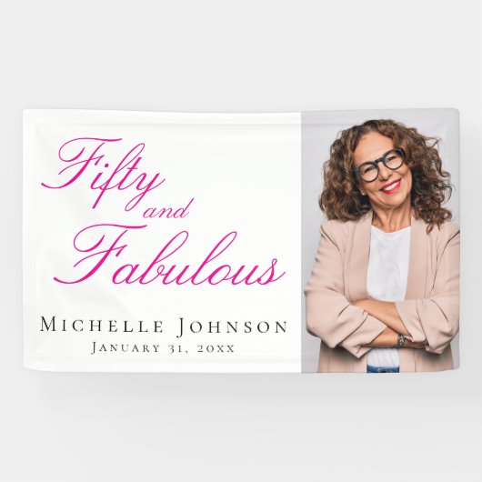 Fifty and Fabulous Bold Photo 50th Birthday Party Spandoek (Horizontaal)