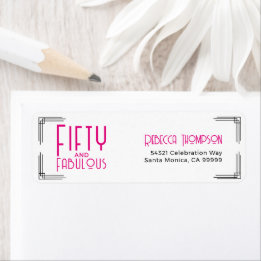 Fifty and Fabulous Hot Pink Art Deco 50th Birthday Etiket