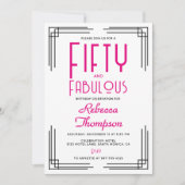 Fifty and Fabulous Hot Pink Art Deco 50th Birthday Kaart (Voorkant)