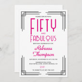Fifty and Fabulous Hot Pink Art Deco 50th Birthday Kaart (Voorkant / Achterkant)