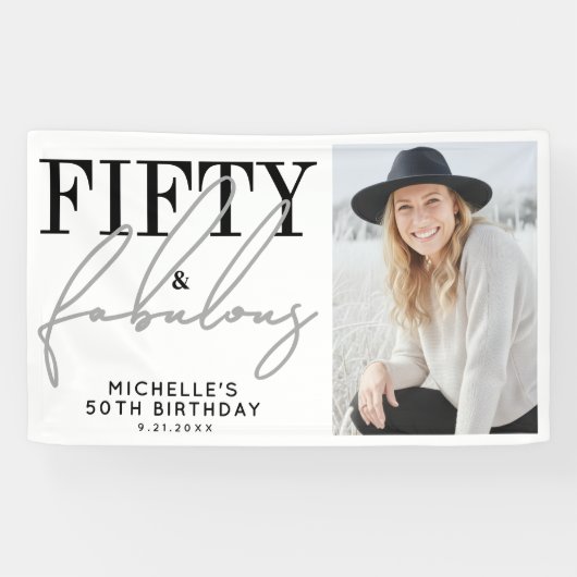 Fifty And Fabulous Modern 50th Birthday Party Spandoek (Horizontaal)