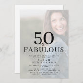 Fifty and Fabulous Photo 50th Birthday Party Kaart (Voorkant / Achterkant)