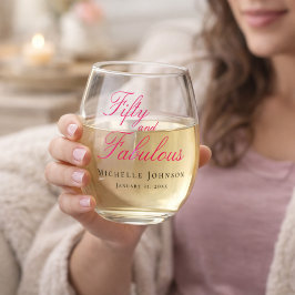 Fifty and Fabulous Photo 50th Birthday Party Wijnglas Zonder Voet