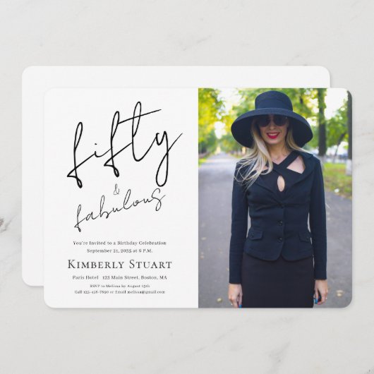 Fifty and Fabulous Photo 50th Script Birthday Kaart (Voorkant / Achterkant)