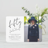 Fifty and Fabulous Photo 50th Script Birthday Kaart (Staand voorkant)