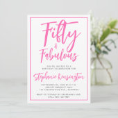 Fifty and Fabulous Pink Script 50th Birthday Party Kaart (Staand voorkant)