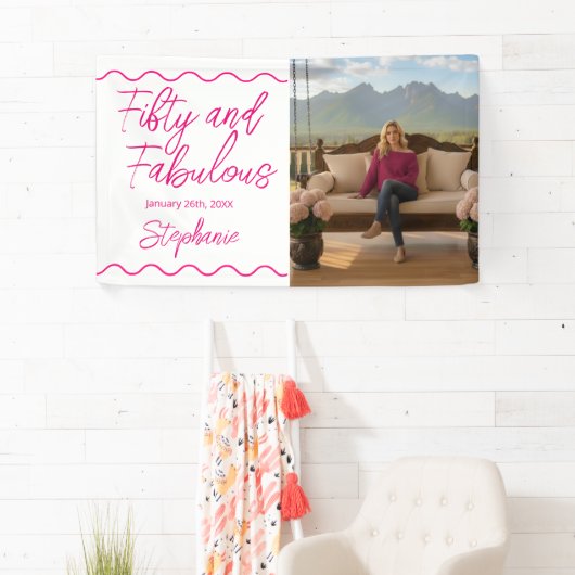Fifty and Fabulous Pink Script Banner (Insitu)
