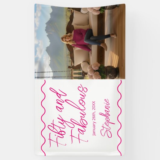 Fifty and Fabulous Pink Script Banner (Verticaal)