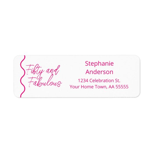 Fifty and Fabulous Pink Script Etiket (Voorkant)