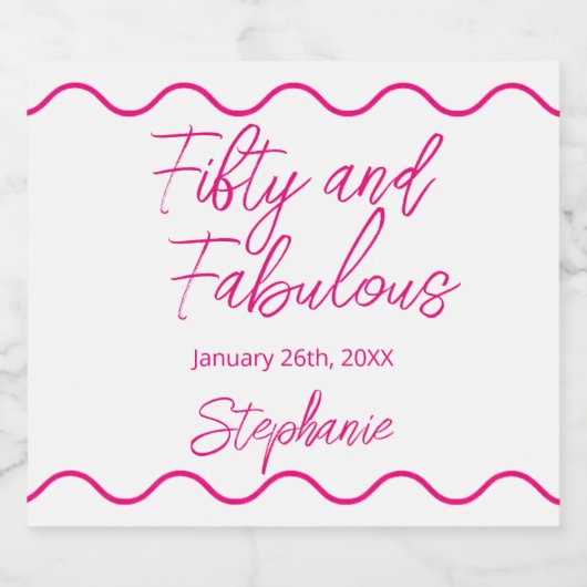 Fifty and Fabulous Pink Script Sparkling Wijnetiket (Enkel label)