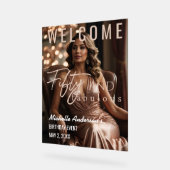 Fifty and Fabulous Rose Gold Acrylic Table Sign  (Angle)