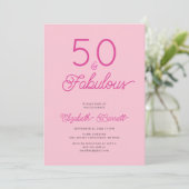 Fifty and Fabulous Script Pink 50th Birthday Party Kaart (Staand voorkant)