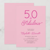 Fifty and Fabulous Script Pink 50th Birthday Party Kaart (Voorkant / Achterkant)