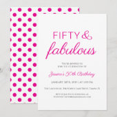 Fifty and Fabulous Script Pink 50th Birthday Party Kaart (Voorkant / Achterkant)