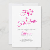 Fifty and Fabulous Script Pink 50th Birthday Party Kaart (Voorkant)