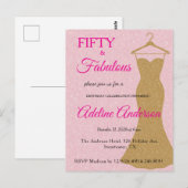 Fifty and Fabulous Script Pink Gold 50th Birthday Briefkaart (Voorkant / Achterkant)