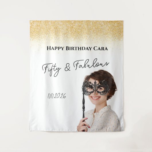 Fifty Birthday custom photo Wandkleed (Voorkant)