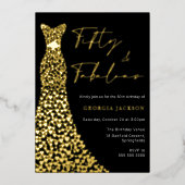 Fifty & Fab Jurk 50e verjaardag Zwart Echt Goud Folie Uitnodiging