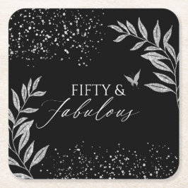 Fifty & Fabulous Black Glam 50th bithday Vierkante Kartonnen Onderzetter
