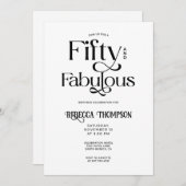 Fifty Fabulous Black White Script 50th Birthday Kaart (Voorkant / Achterkant)
