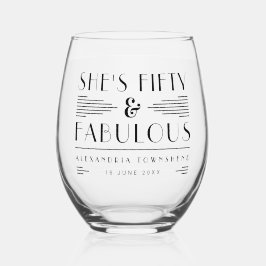 Fifty & Fabulous Chic Art Deco 50th Birthday Wijnglas Zonder Voet