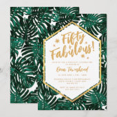 Fifty + Fabulous Green Tropical 50th Birthday Kaart (Voorkant / Achterkant)