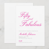 Fifty & Fabulous Pink 50th Birthday Party Invitati Kaart (Voorkant / Achterkant)